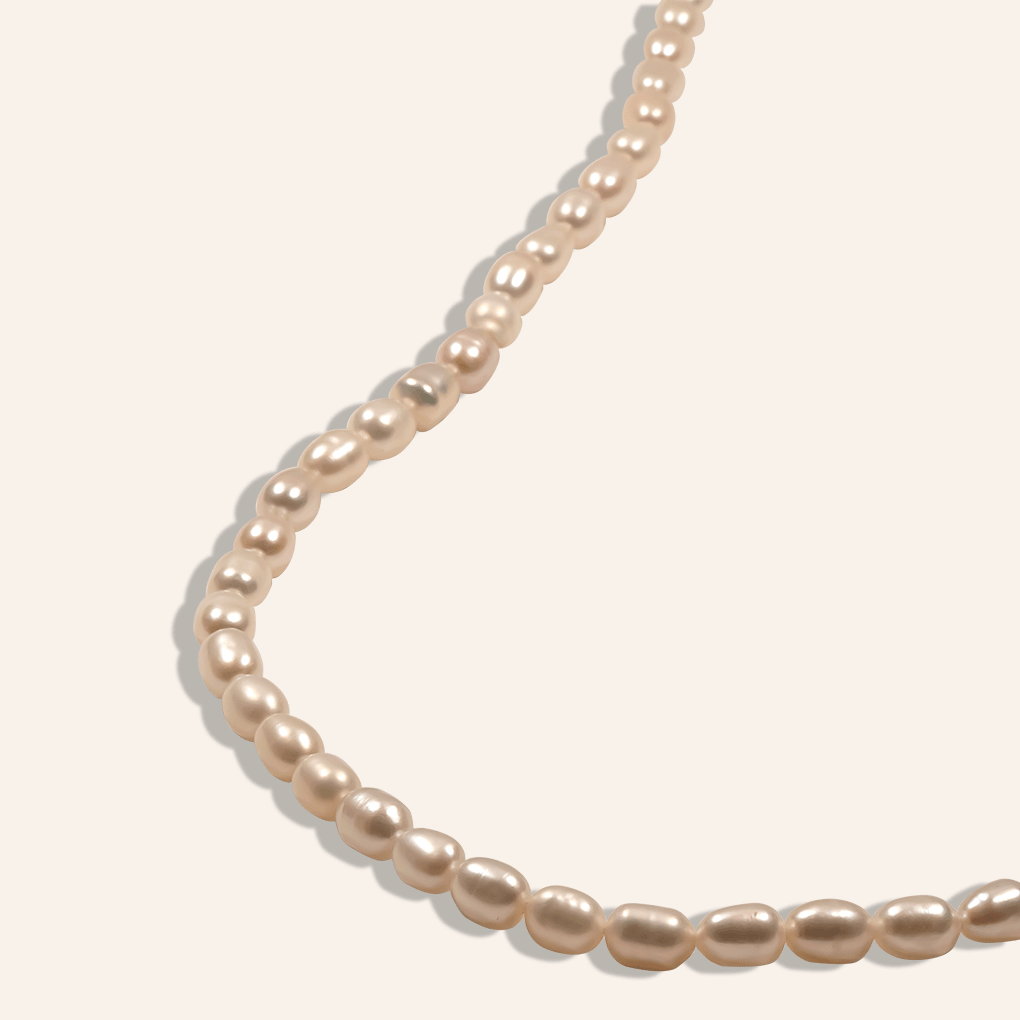 olive pearl necklace side view